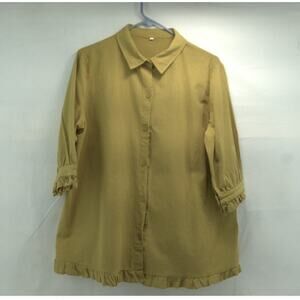 Women’s 2XL mustard button down ruffle on sleeve and bottom.